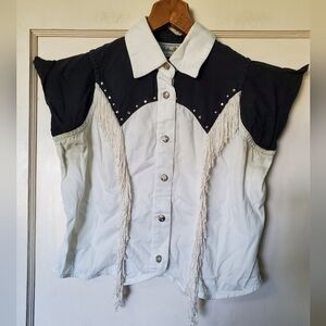 ✨️Vintage Fringe Bling Western Cowgirl Rodeo Shirt 🖤🤍